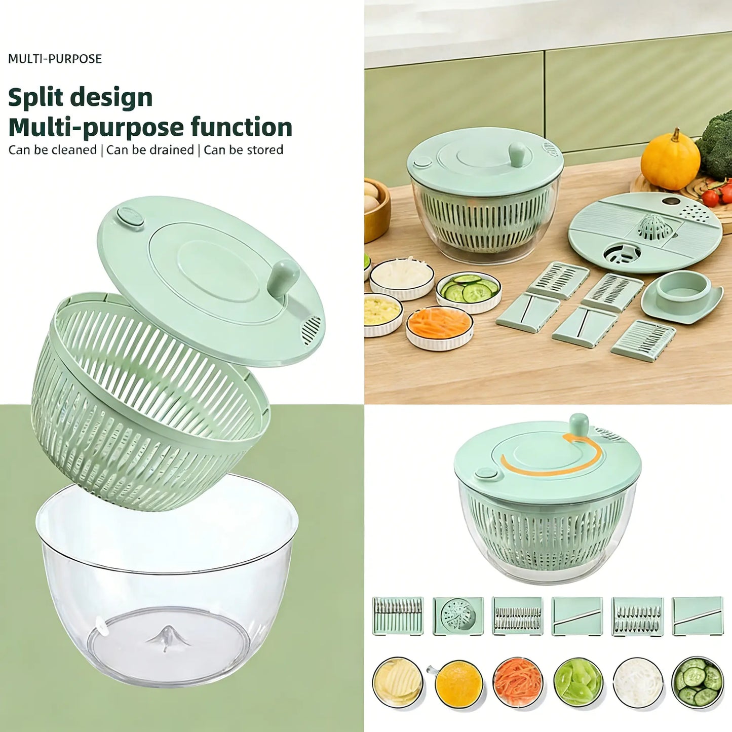 3-in-1 Vegetable and Fruit Washing Dish, Kitchen Tool Set, Large Salad Dehydrator